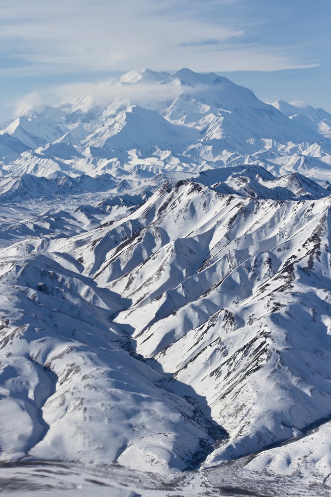 Aerial view of snowy mountains