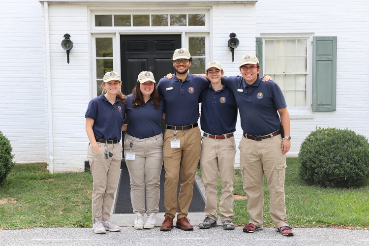 Park interns stand in front of the Eisenhower home. Left to right, Brooklyn Mercurio, Elaina Ginsberg, Alex Rosenthal, Denver Waltman, and Joshua Fackler.