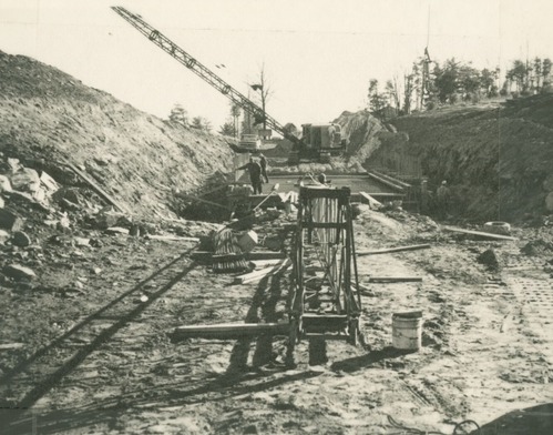 Construction site with machinery and workers