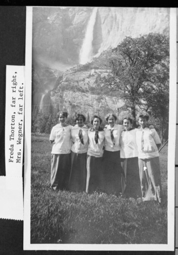 Freda Thornton, far right and Mrs. Wegner, far left. Copied from the Wegner photo album