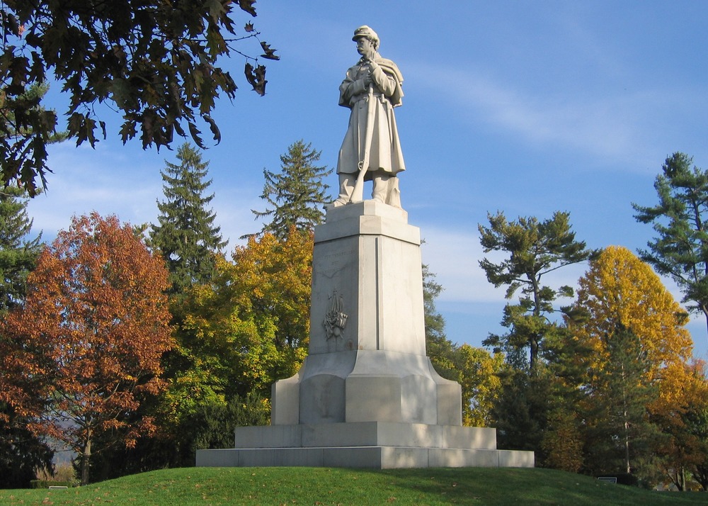 The Private Soldier Monument is located in the center of Antietam National Cemetery.