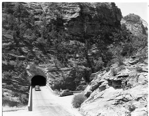 East end of Zion-Mt. Carmel tunnel from Pine Creek crossing.