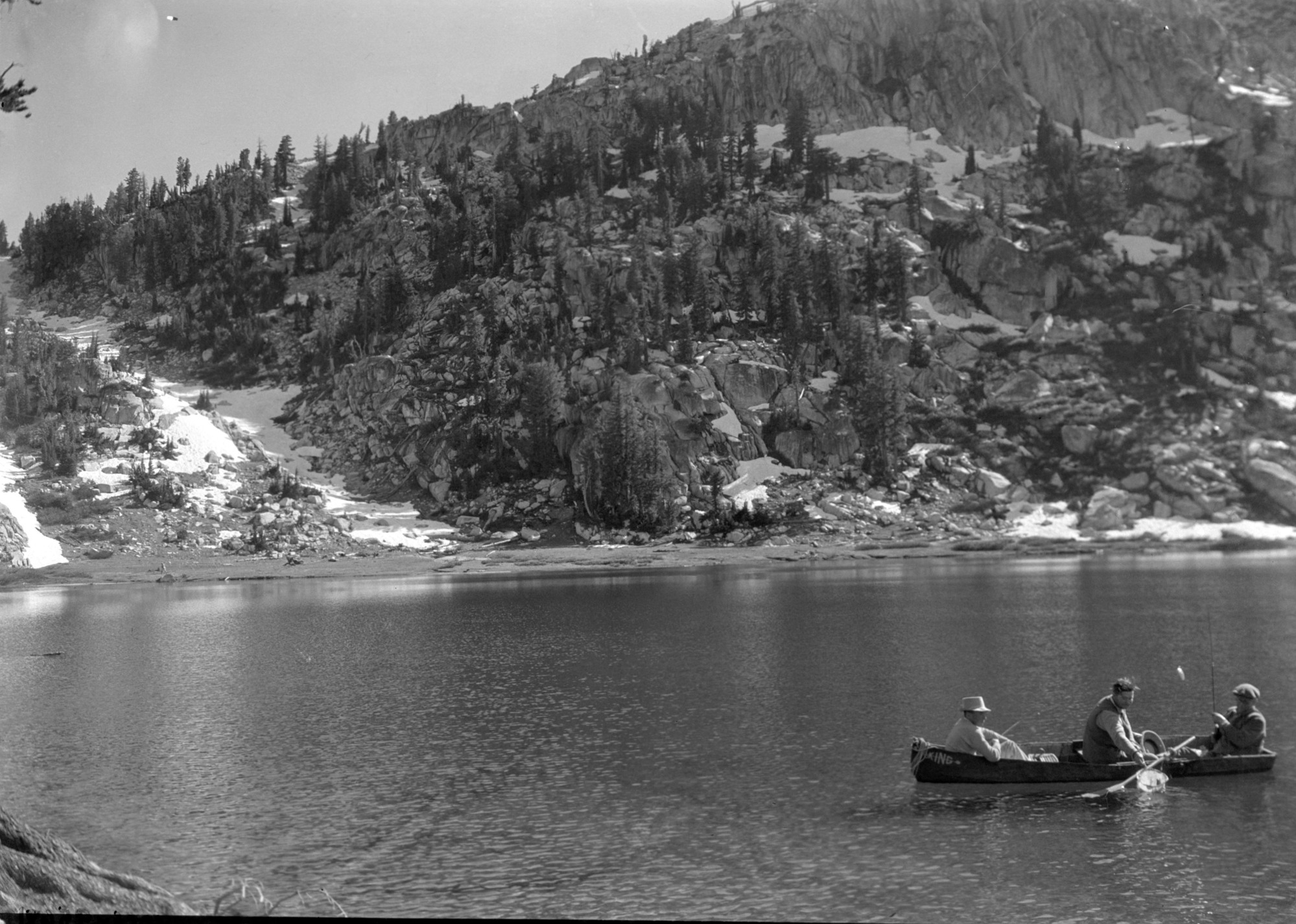 These men were trolling in a collapsible boat. When asked to pose next fish caught, they said they would catch one in 20 connts. At 14 strokes of the oars one fellow caught one and the other caught his on 18.