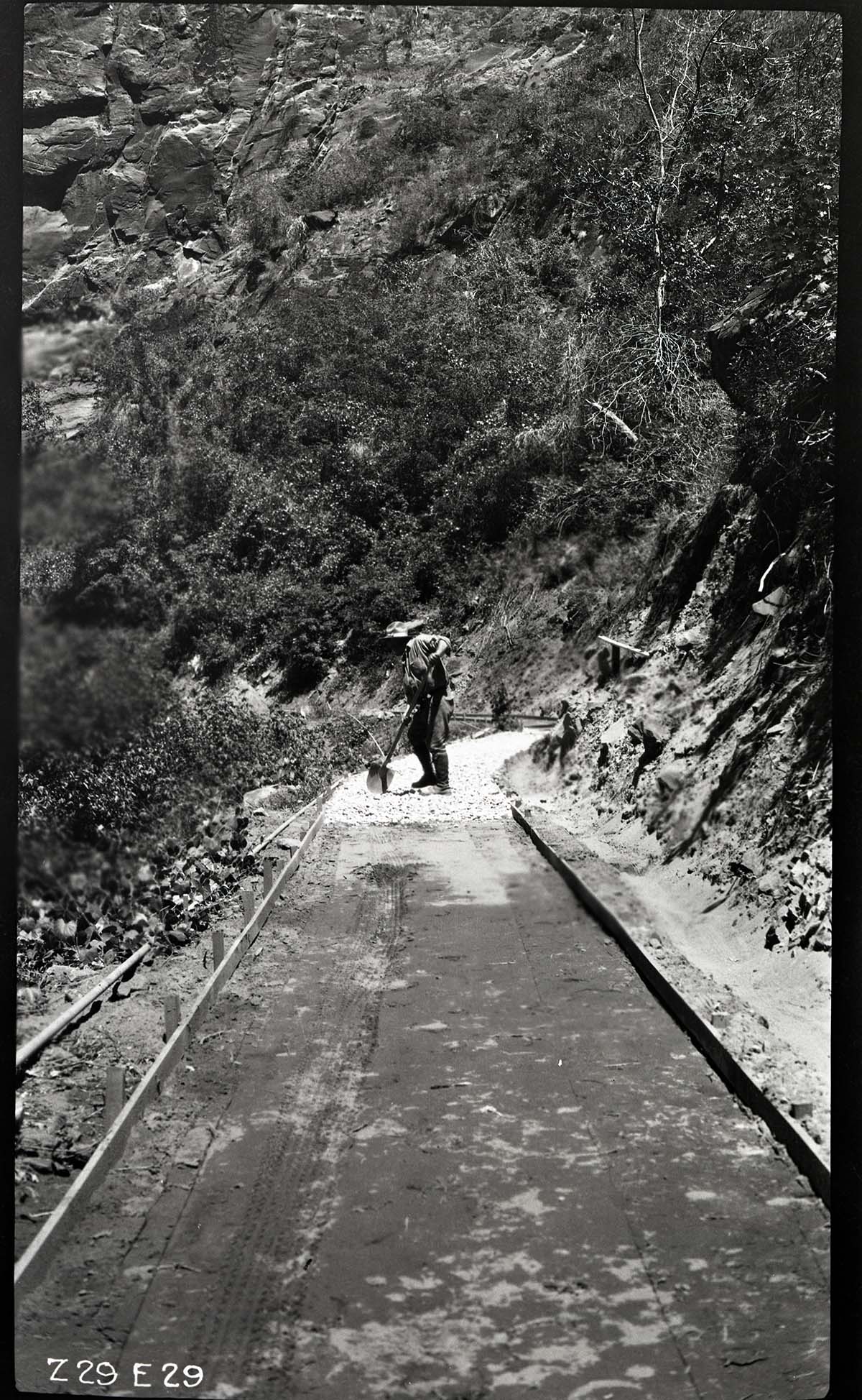 Narrows Trail construction- placing the base course of gravel.