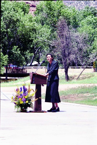 Color Photos of the opening celebration for the new visitor center - Same day as the official shuttle launch.