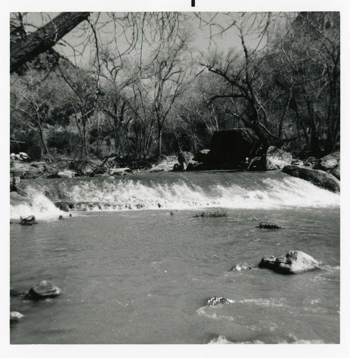 BW photo of the construction/modification of the Canyon Junction Spillway on the Virgin River.