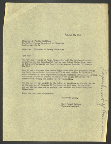 National Council of Negro Women, Correspondence, 1949