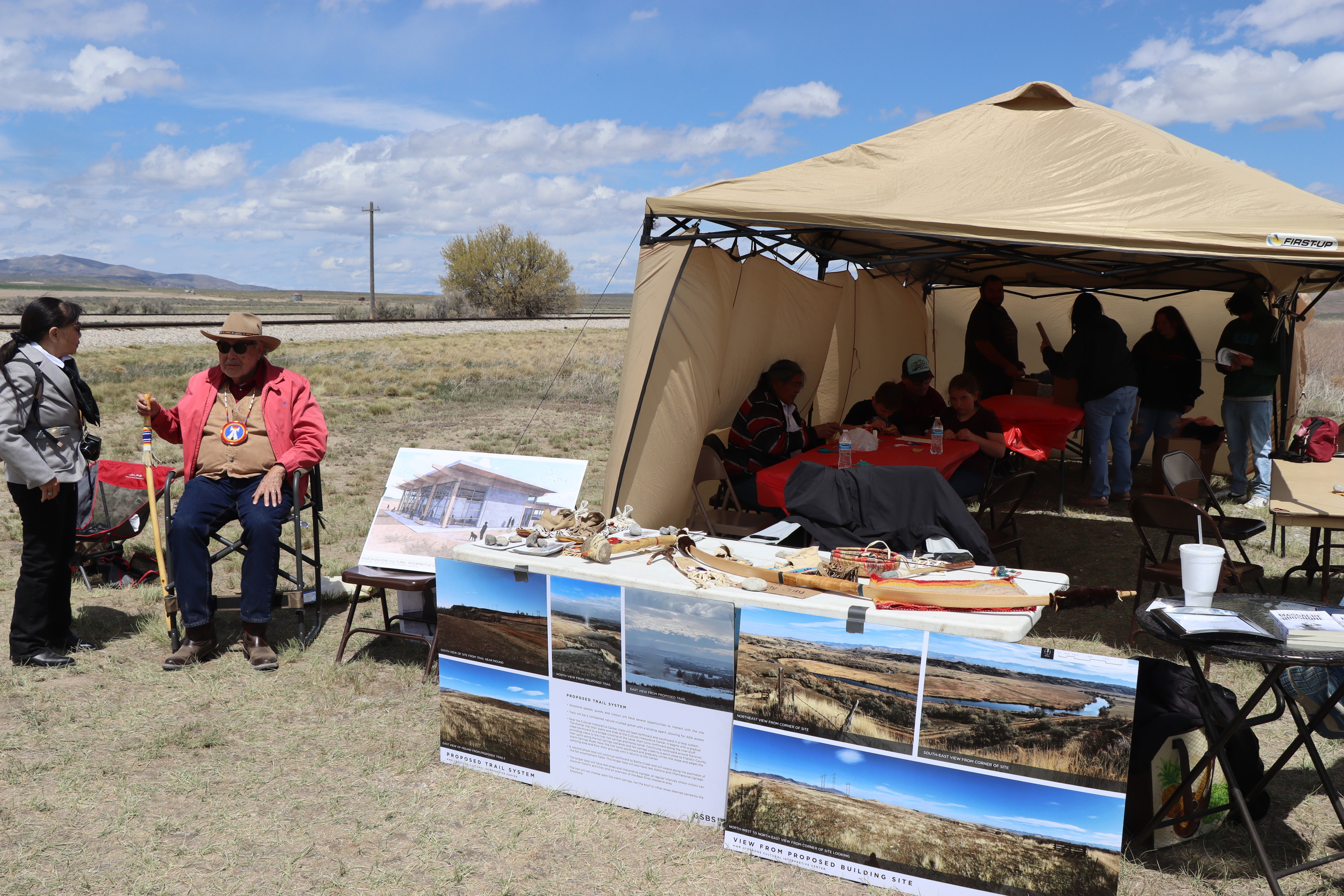 Shoshone tent featuring plans for a future visitor at the Bear River Massacre Site.