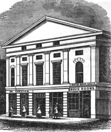 Sketch of Tremont Temple, viewing the facade.