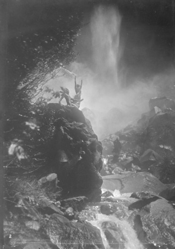 Ruth St. Denis & Ted Shawn, Dancers at foot of Bridalveil Fall.