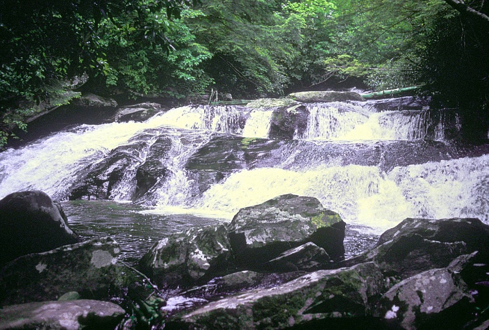 Small waterfalls are numerous in the park's rivers and streams. Many smaller ones, such as this one, are not given names.