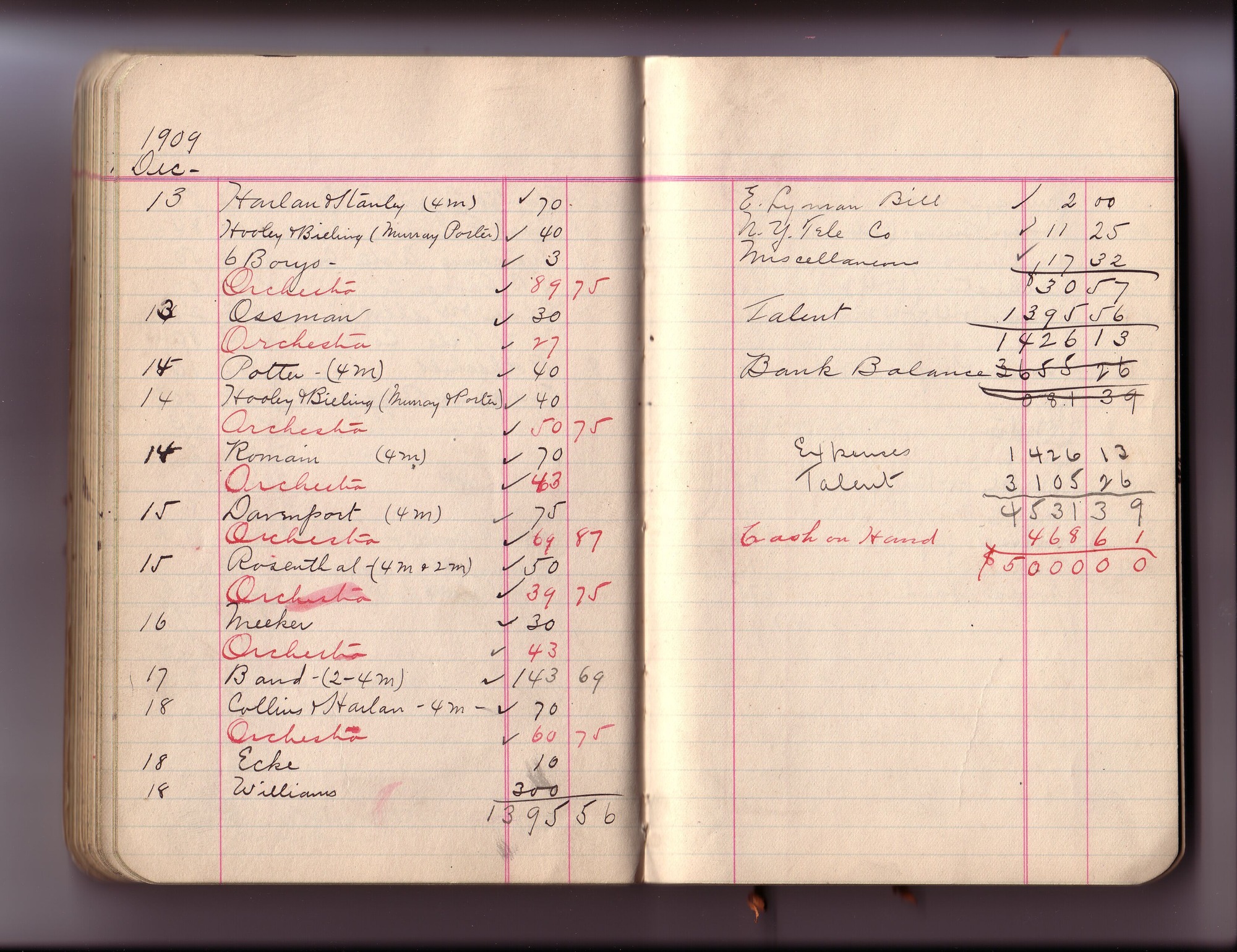 Thomas Edison's New York City Recording Studio Cash Book 05 (of 21), Image 67 (of 88).