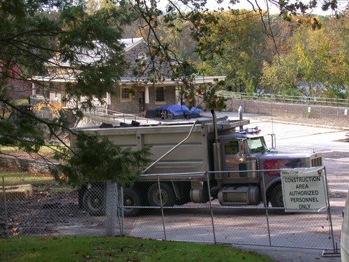 Hauling debris from the General Washington's Headquarters complex. This work is Phase I of a project to rehabilitate the area.