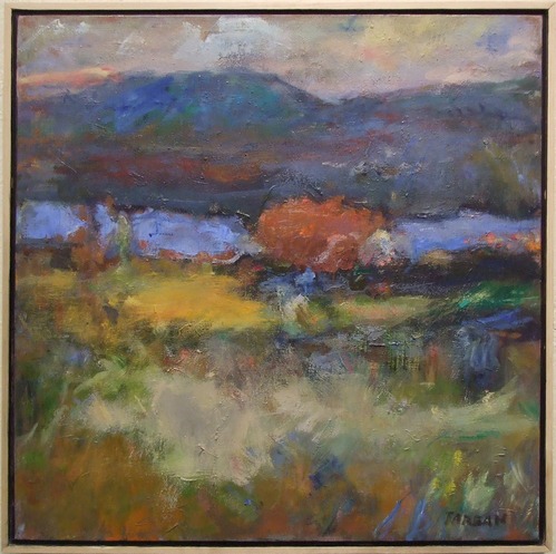 artist: Arleen Targan; Impressionistic view across Hudson River from Bemis Heights, anchor point of American fortifications at Saratoga Battlefield.