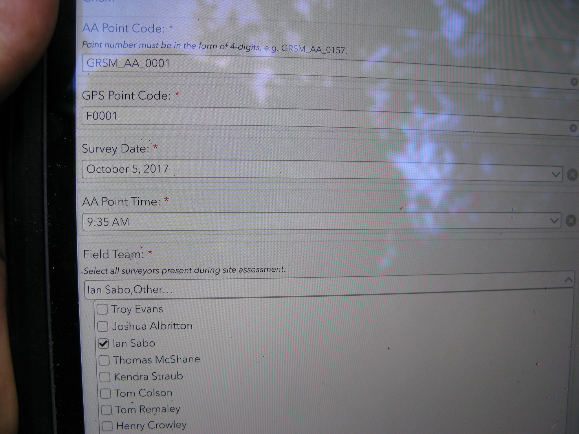 GRSM Accuracy Assessment. Plot Code: GRSM_AA_0001_1