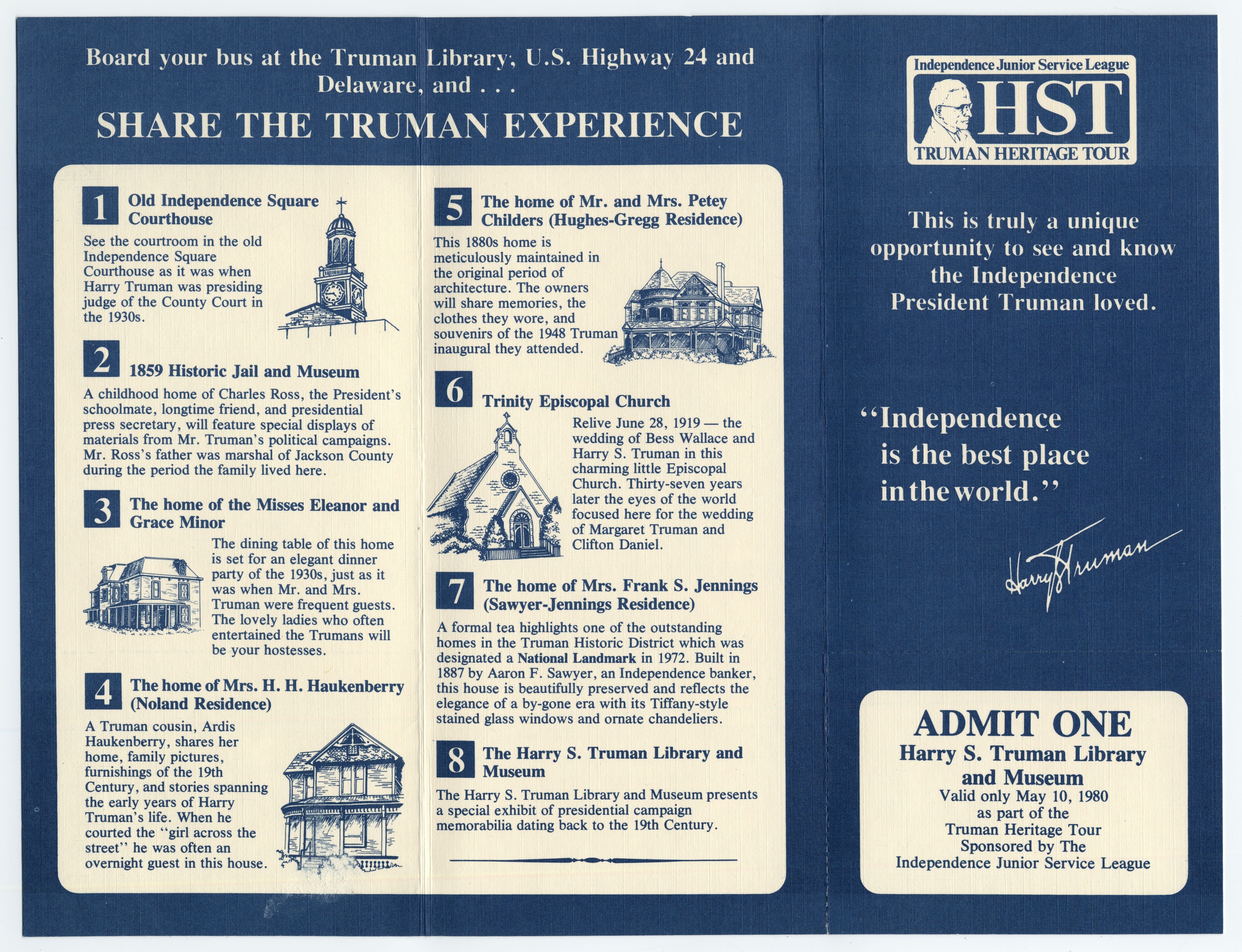 A blue and white brochure.