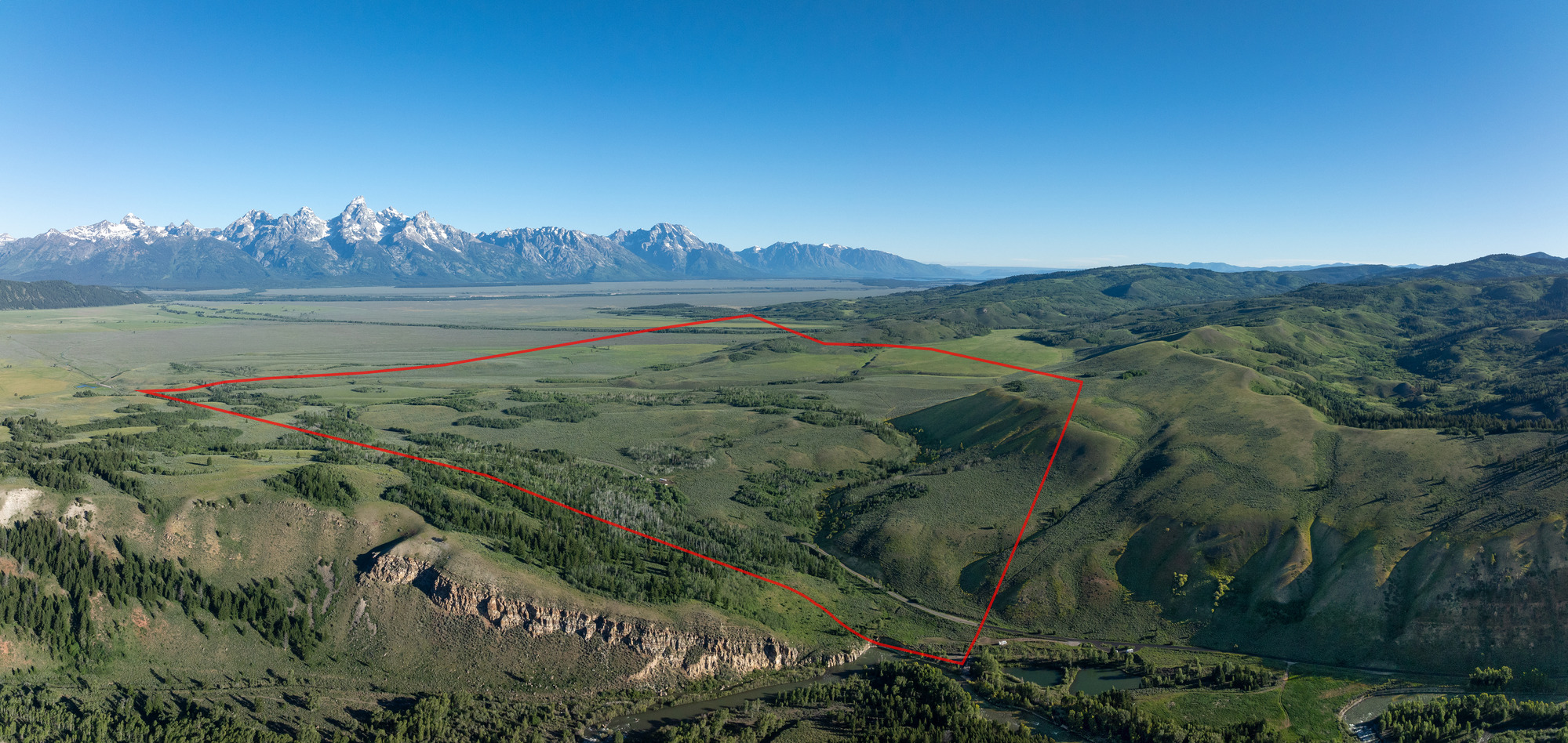 Aerial image of Kelly Parcel with Teton Range in background