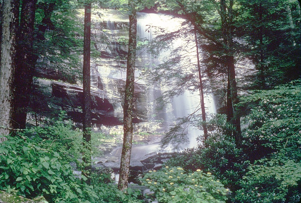 Rainbow Falls is 80' high. Mist from the falls produces a rainbow on sunny afternoons.