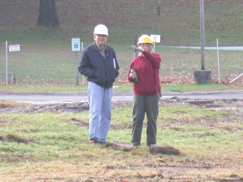 Construction crews planning the work at General Washington's Headquarters. This work is Phase I of a project to rehabilitate the area.