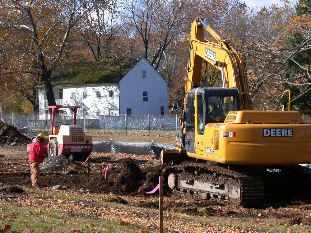 Construction crews contouring the landscape at General Washington's Headquarters. This work is Phase I of a project to rehabilitate the area.