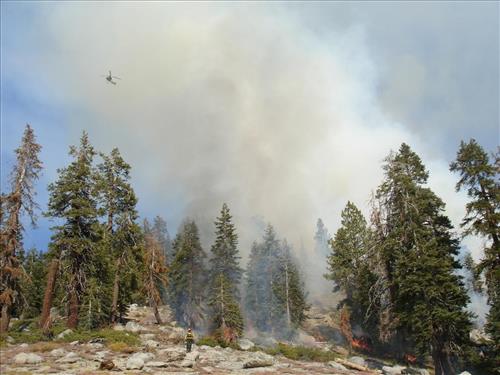 Park helicopter performs aerial ignition and reconnaissance on Highbridge Prescribed Fire, Sequoia and Kings Canyon National Parks, October 2005