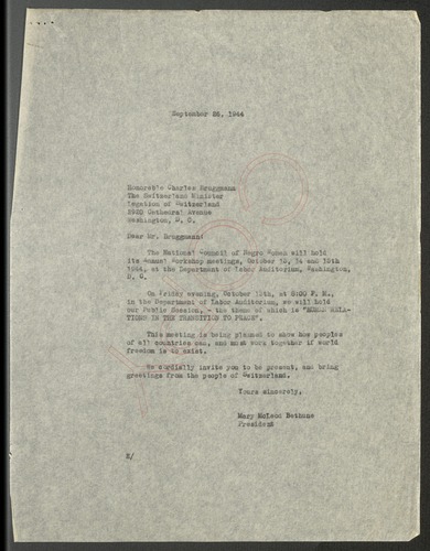 National Council of Negro Women correspondence, March - September 1944