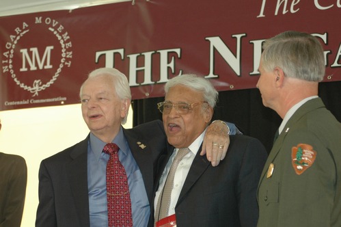 Senator Byrd, Dr. Benjamin Hooks and Park Superintendent Don Campbell at the opening ceremony of the Niagara Movement Centennial.