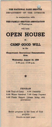 A brochure for the 1939 open house at Camp Goodwill.