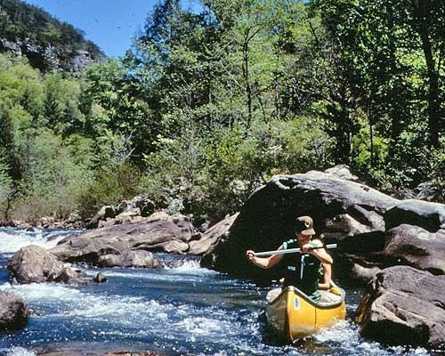 Paddling along Clear Creek.