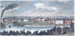 Historic lithograph of Lowell from across the river