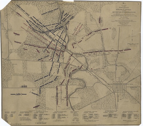 Plan of the Battles on Stones River Before Murfreesborough - Walter J. Morris - C.S. Engineers - Polk's Corps - Army of Tennessee
