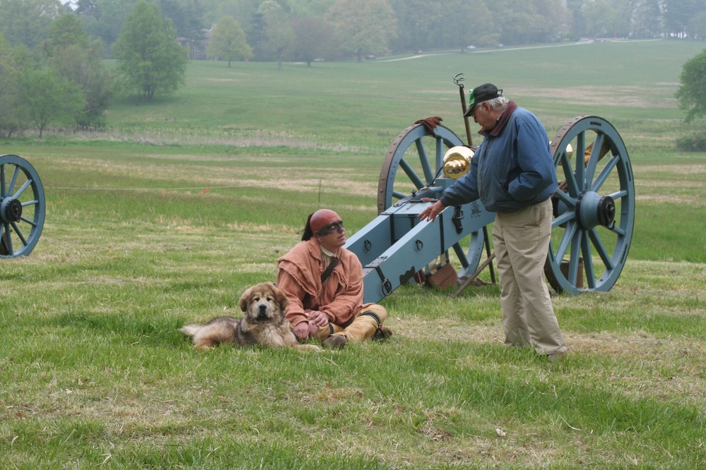 "Cooper" the dog with Oneida Indian and a park visitor.