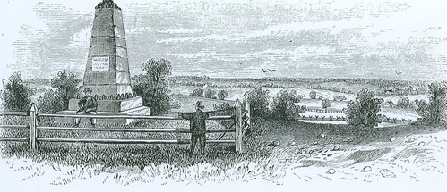 A 19th century sketch of the Deep Cut Monument, located near the Unfinished Railroad.