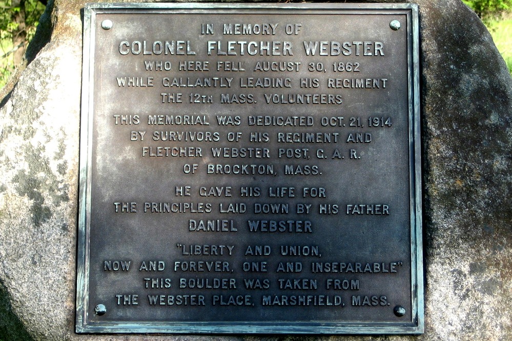 Monument to Colonel Fletcher Webster, 12th Massaschusetts Infantry, killed on Chinn Ridge at the Battle of Second Manassas.
