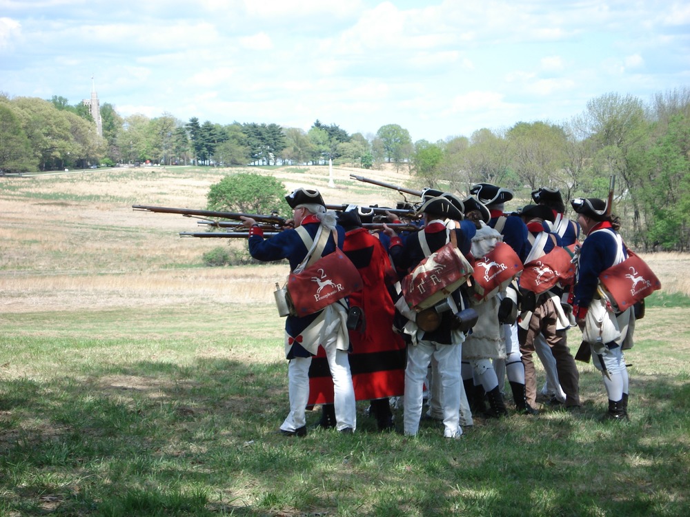 The 2nd Pennsylvania Reenactment Group demonstrates drilling and marching tactics.