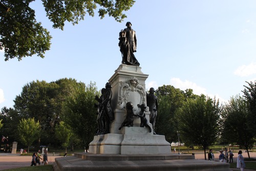 A close-up shot of Lafayette Statue in President's Park. 