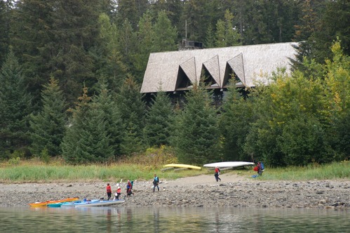 Visitors getting ready to kayak near Glacier Bay Lodge