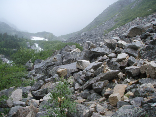 Rocky area looking up to mountains
