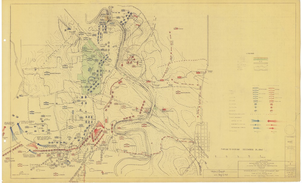 Map depicts troop movements and positions on December 31, 1862 from 7 AM to 8 AM.