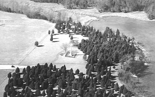 Aerial image of the Birthplace Monument at the old location along Popes Creek
