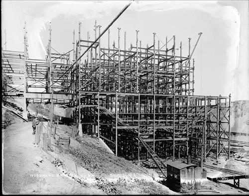 A1386-A1393--Edwardsville, PA--Woodward Breaker--Construction Progress--Erection of Steelwork--Side View [1918.08.01]