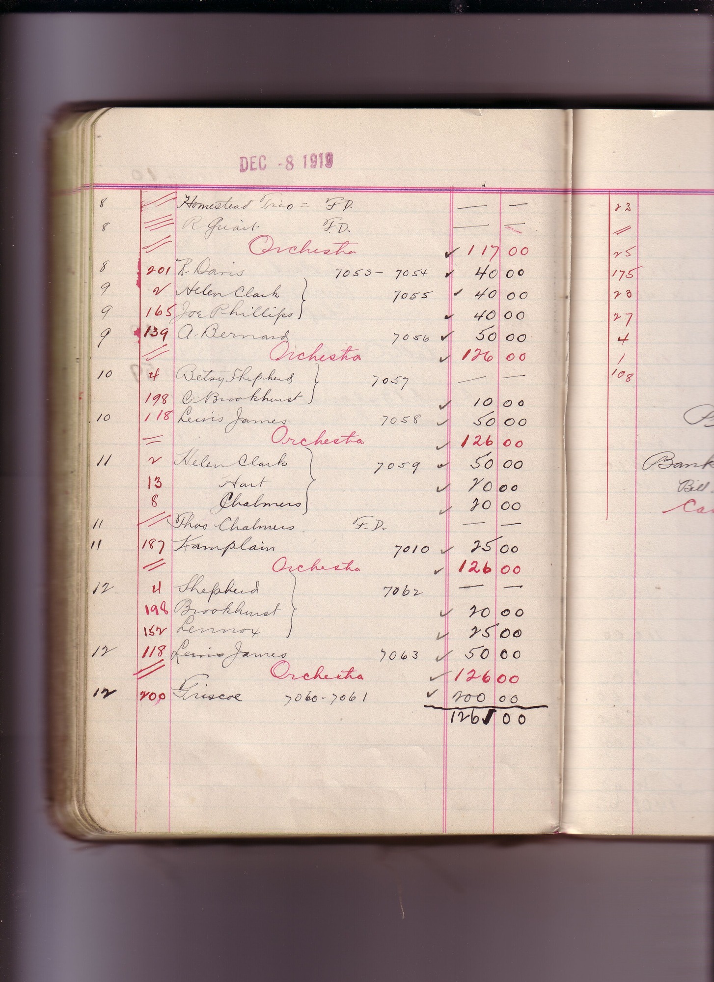 Thomas Edison's New York City Recording Studio Cash Book 16 (of 21), Image 186 (of 305).