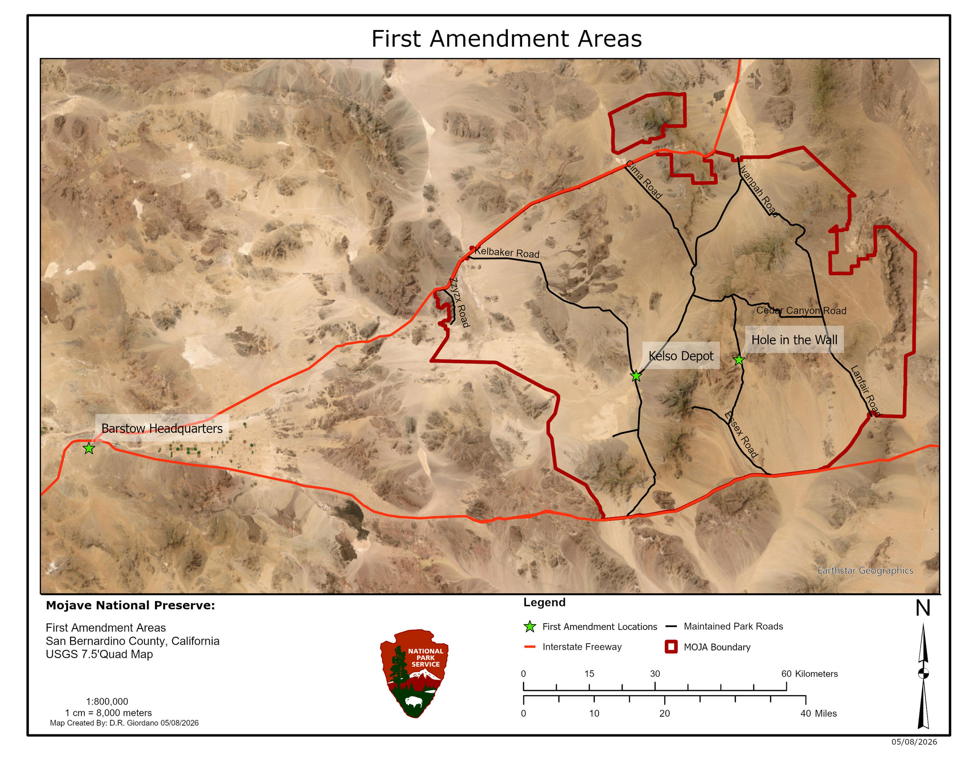 Map of Overview of First Amendment Areas in Mojave National Preserve