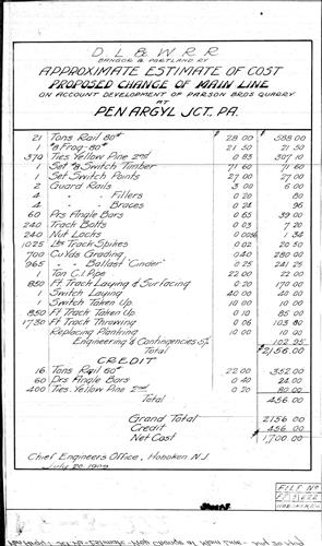 51991.BB--Cost estimate--Proposed change of line--Pen Argyl Junction, PA