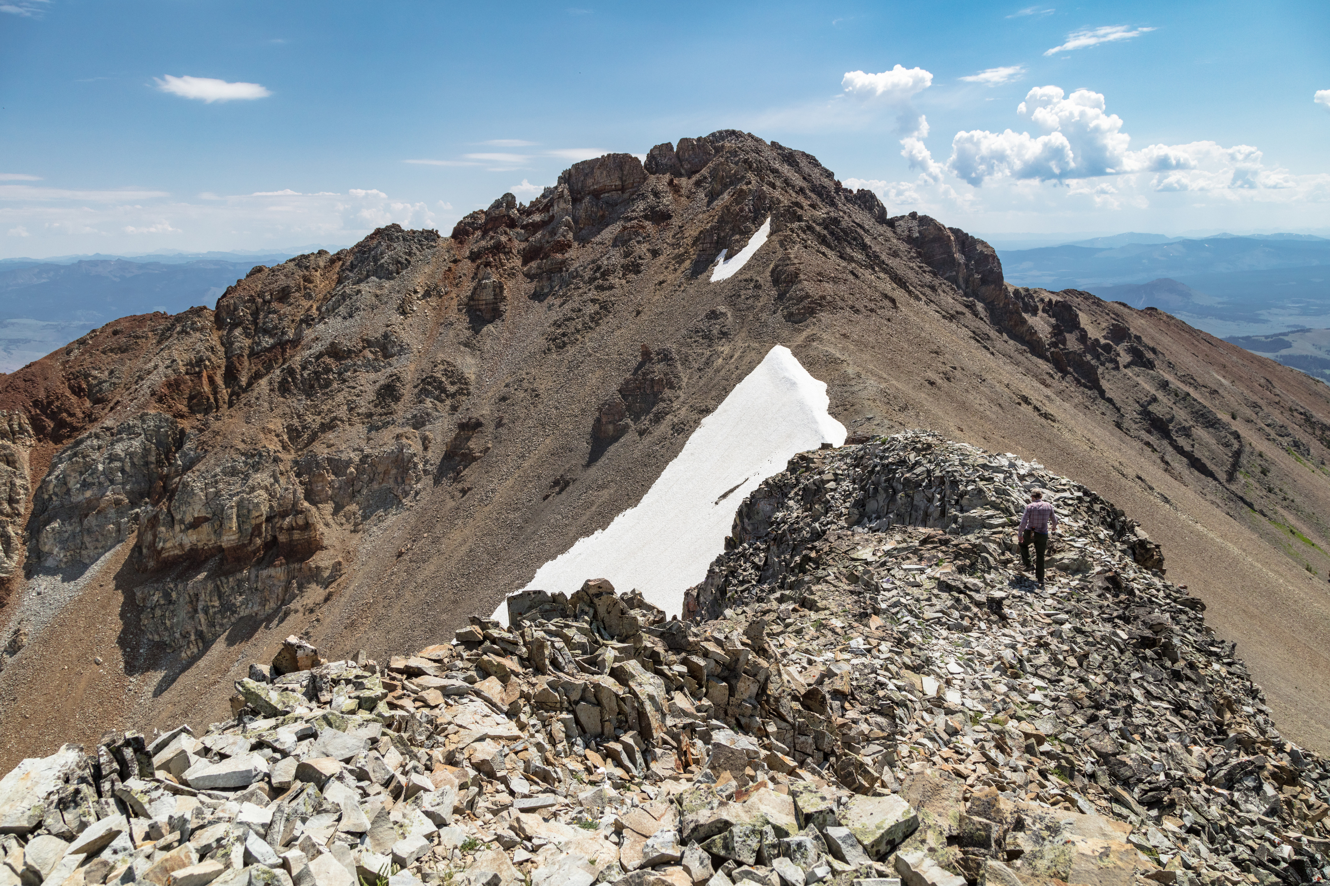 Looking across the top of a rocky mountain.