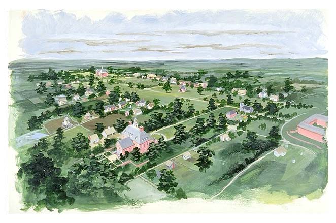 Aerial view of Williamsburg, Virginia.