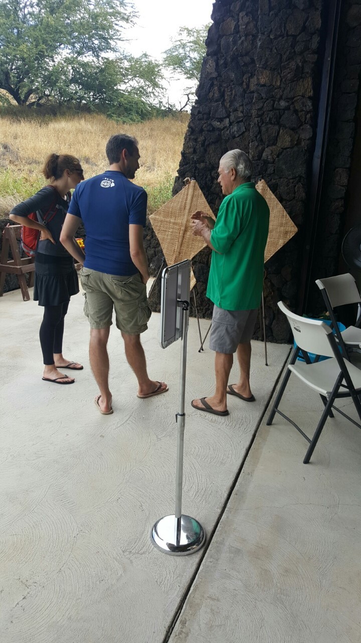 Royal Order of Kamehameha I Kohala Chapter member demonstrates how traditional kites were created by using the leaves from the Hala tree. 