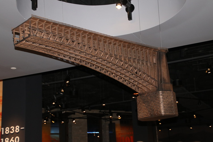 Replica section of the Eads Bridge hanging from the ceiling