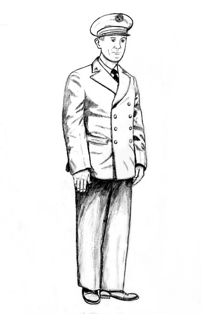 Male National Park Service (NPS) boat captain wearing a 1947 boatman pattern uniform.