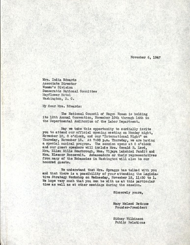 National Council of Negro Woman correspondence, 1947